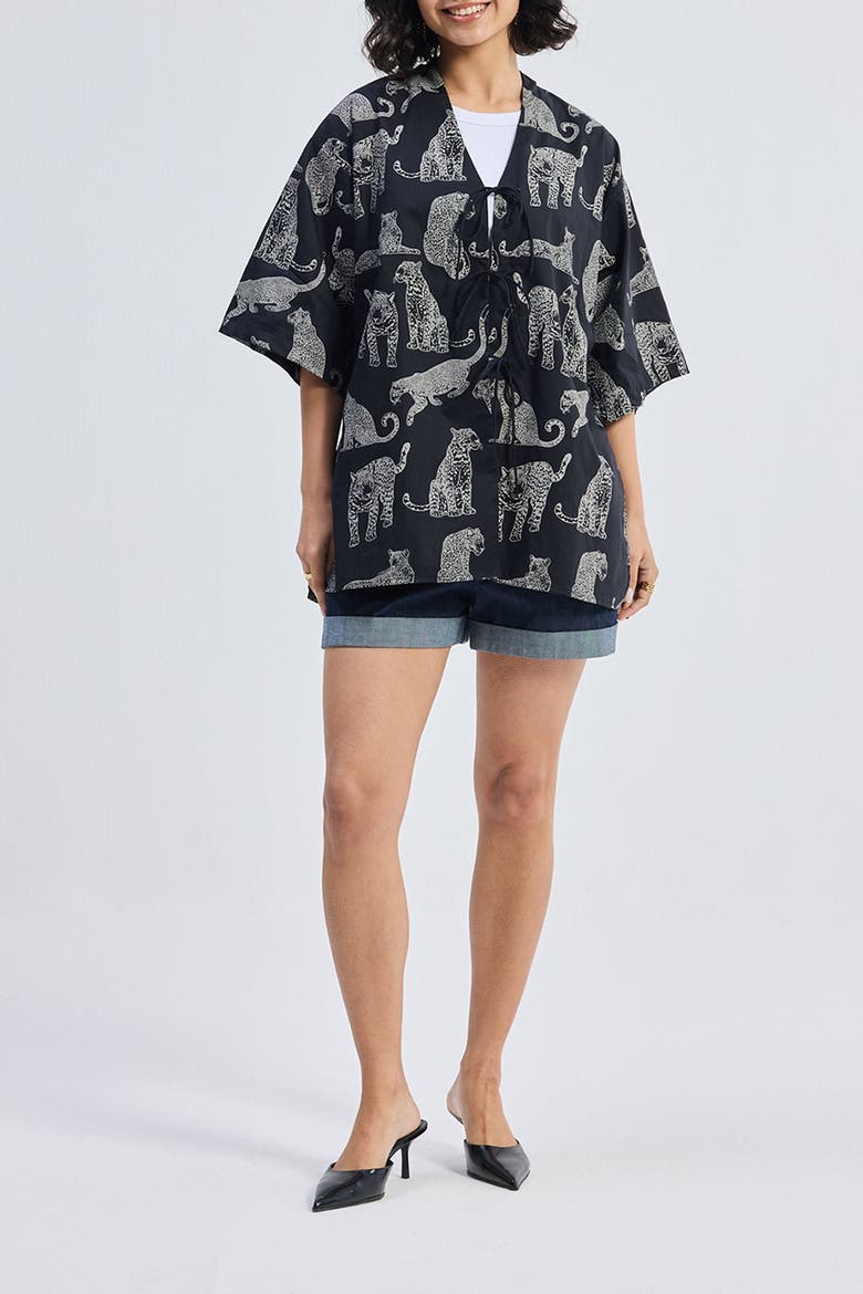 Oversized Shirt with Front Ties, Main, color, Black