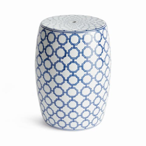 Barclay Butera Dynasty Link Stool - Blue & White Ceramic