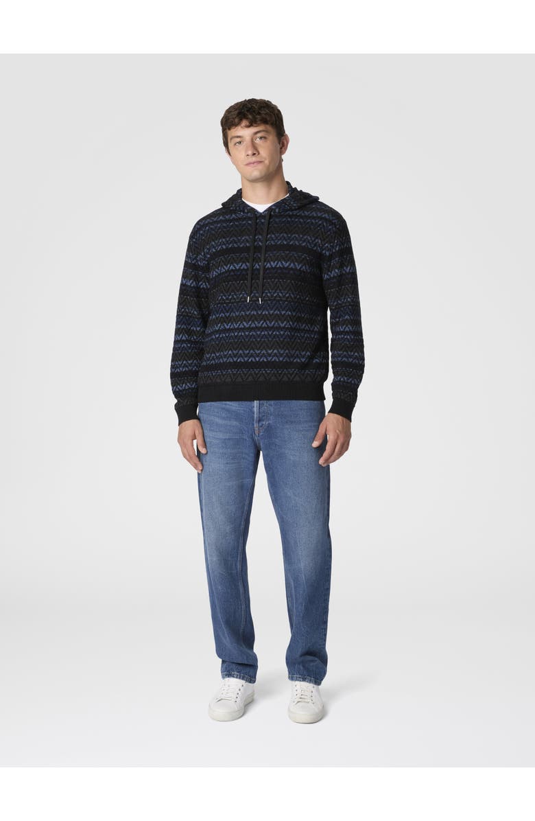 Missoni Hooded Sweater In Wool Blend With Zigzag Pattern, Alternate, color, Black & Blue