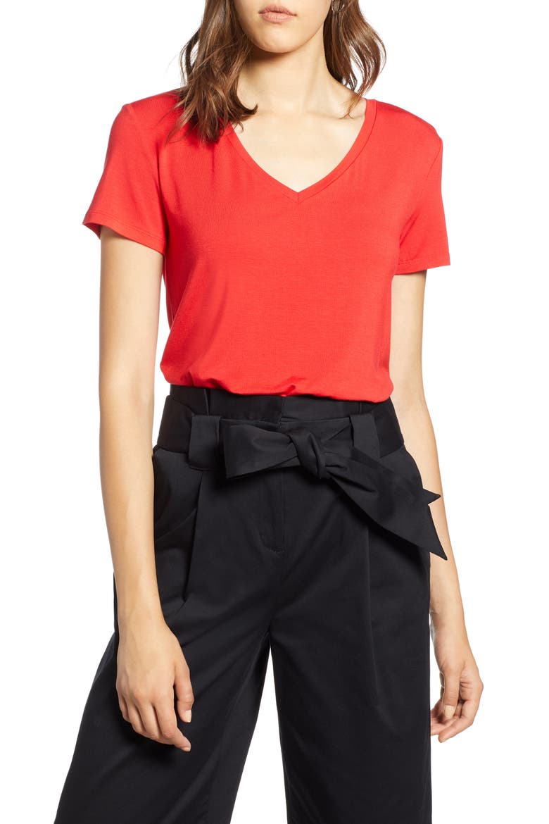 Modal Jersey V-Neck Tee, Main, color, RED CHINOISE