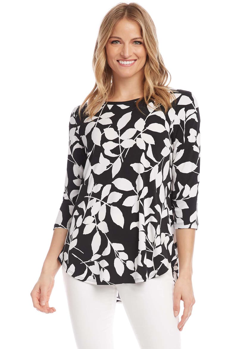 Leaf Shadows Shirttail Top, Alternate, color, OFF WHITE WITH BLACK
