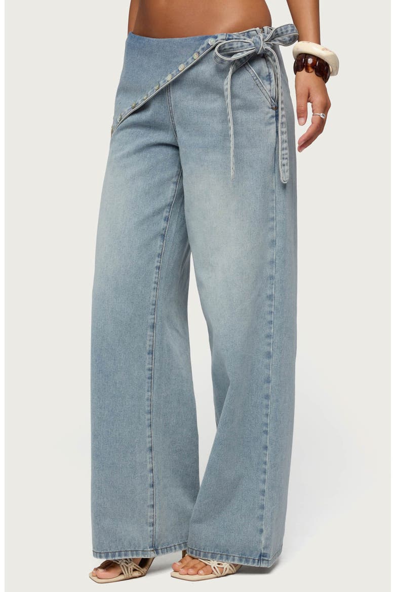 Stud Foldover Wide Leg Jeans, Alternate, color, LIGHT-BLUE
