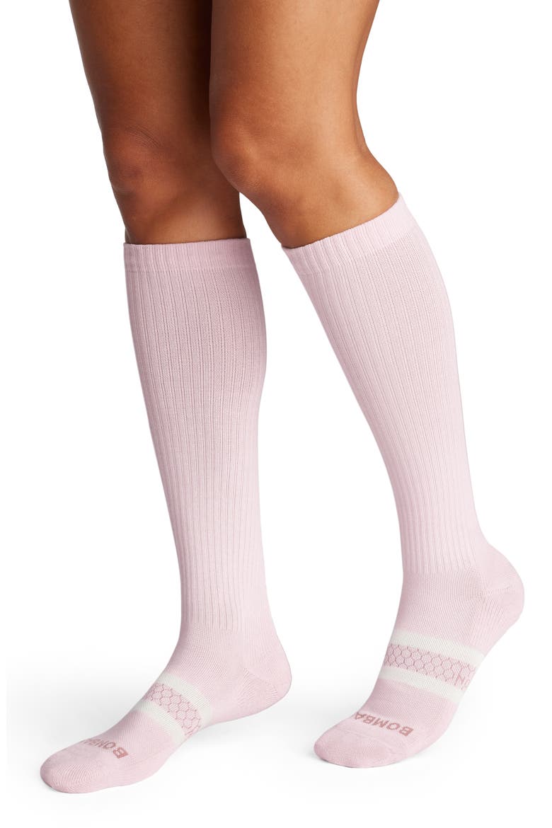 Vintage High Knee High Compression Socks, Main, color, ROSEWATER