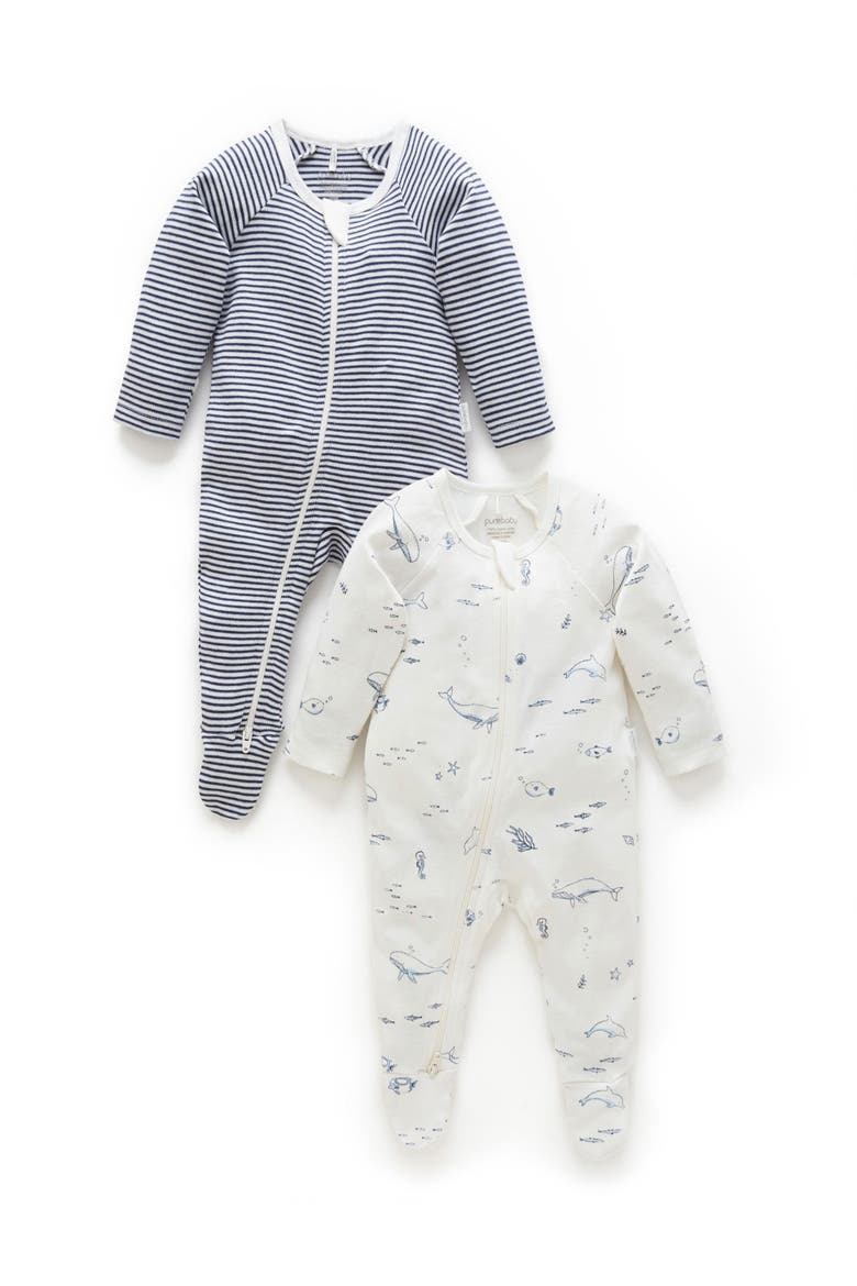 2 Pack Zip Footie, Main, color, Vanilla Nautical Pack