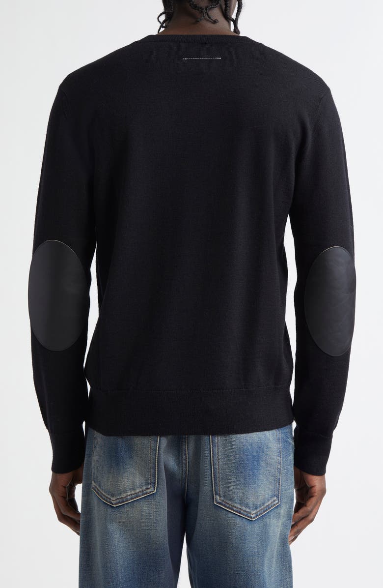 MM6 Maison Margiela Leather Elbow Patch Crewneck Sweater, Alternate, color, Black