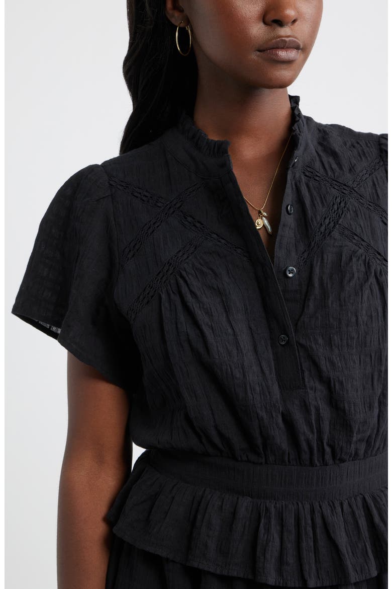 Lace Trim Peplum Midi Dress, Alternate, color, BLACK