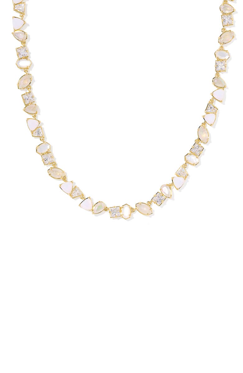 Kendra Scott Isabelle Crystal & Mother of Pearl Tennis Necklace, Main, color, Gold Neutral Mix