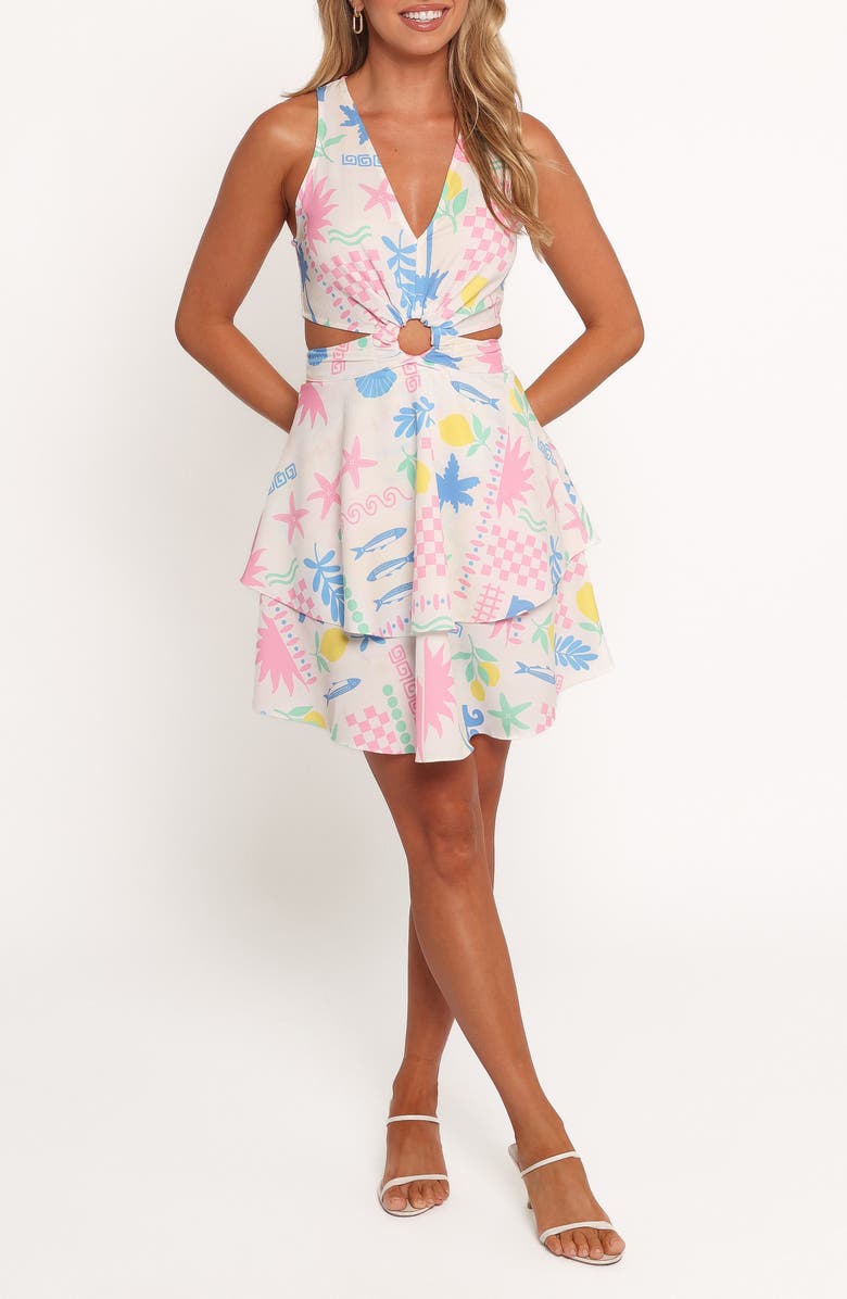 Petal & Pup Freda Cutout Minidress, Main, color, White Multi
