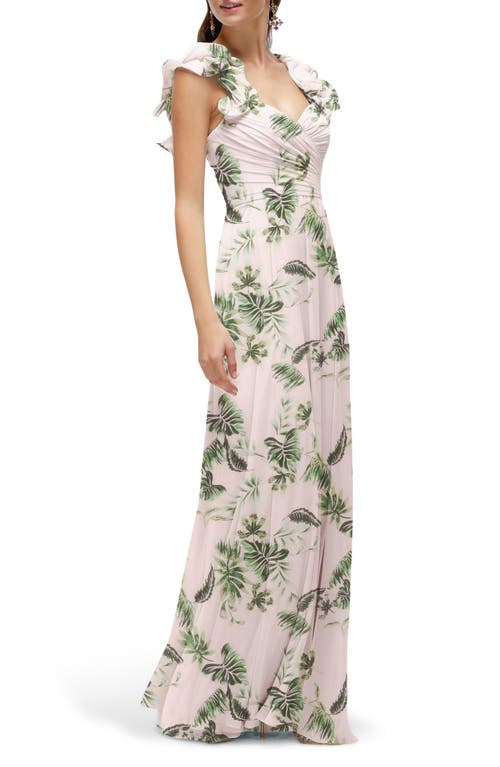 Shop After Six Ruffle Strap Gown In Palm Beach Print