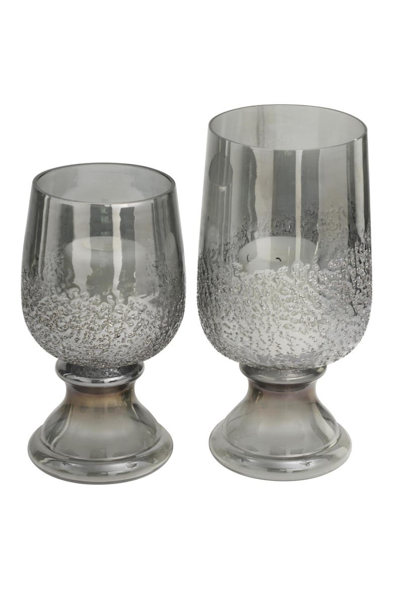 Set of 2 Modern Glass Candleholders, Main, color, GRAY