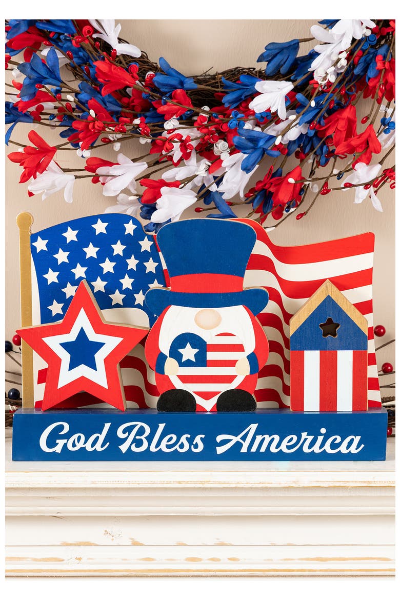 Patriotic Americana Wooden Block Table Decor, Alternate, color, Blue