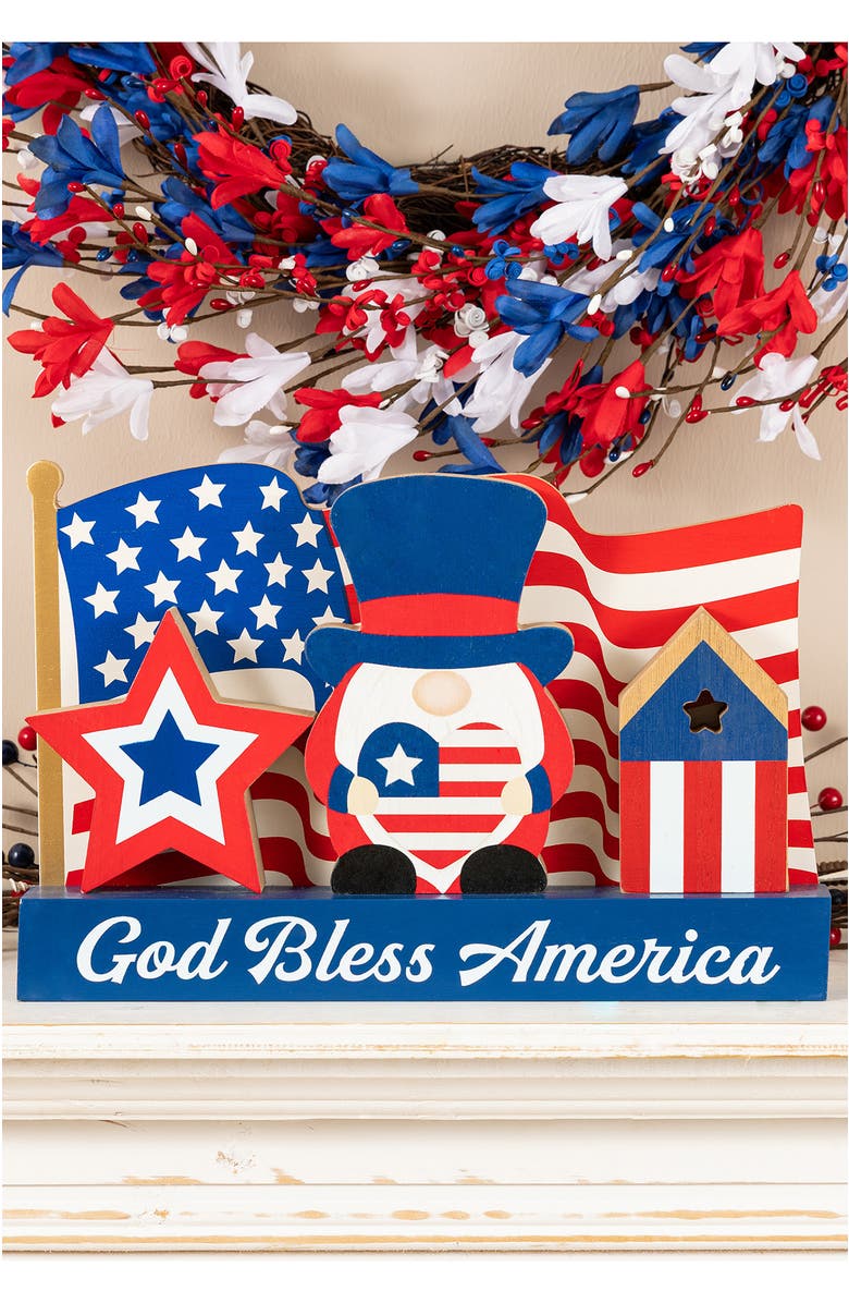 Glitzhome Patriotic Americana Wooden Block Table Decor, Alternate, color, 