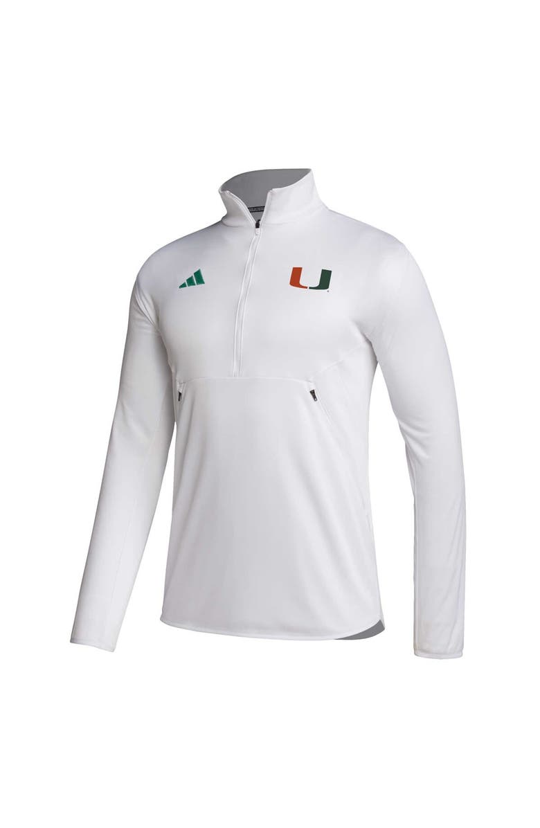 adidas Men's adidas White Miami Hurricanes 2023 Sideline AEROREADY Half-Zip Top, Alternate, color, 