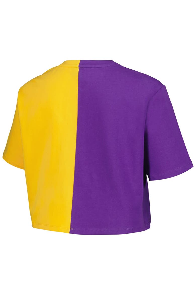 Women's Hype and Vice Purple/Gold LSU Tigers Color Block Brandy Cropped T-Shirt, Alternate, color, Purple