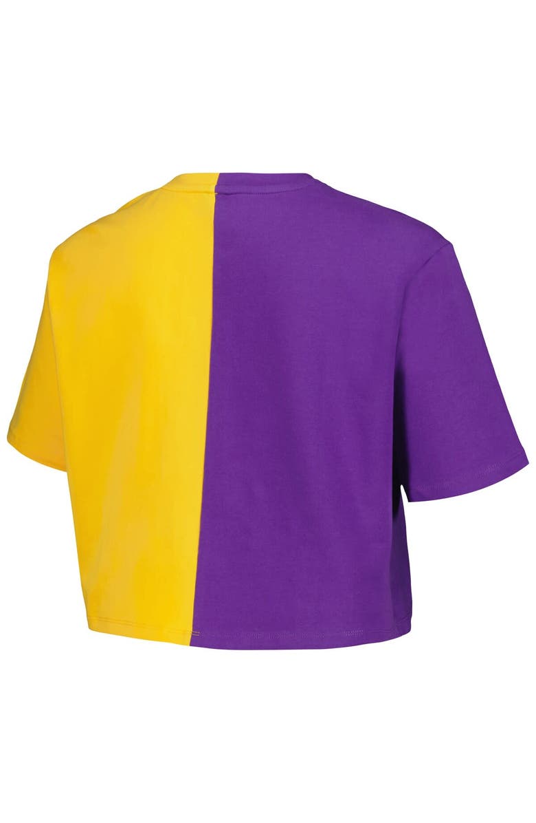 Hype and Vice Women's Hype and Vice Purple/Gold LSU Tigers Color Block Brandy Cropped T-Shirt, Alternate, color,