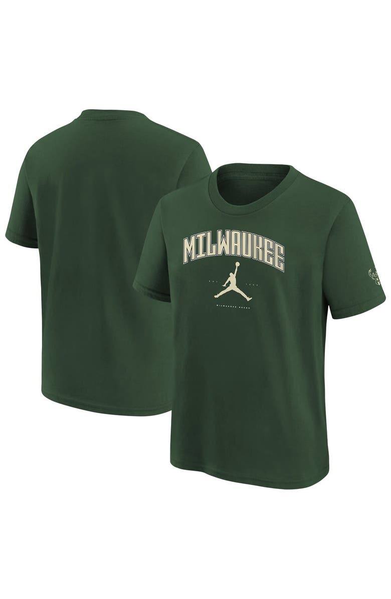 Jordan Brand Youth Jordan Brand Hunter Green Milwaukee Bucks Essential Cities T-Shirt, Main, color, Hunter Green