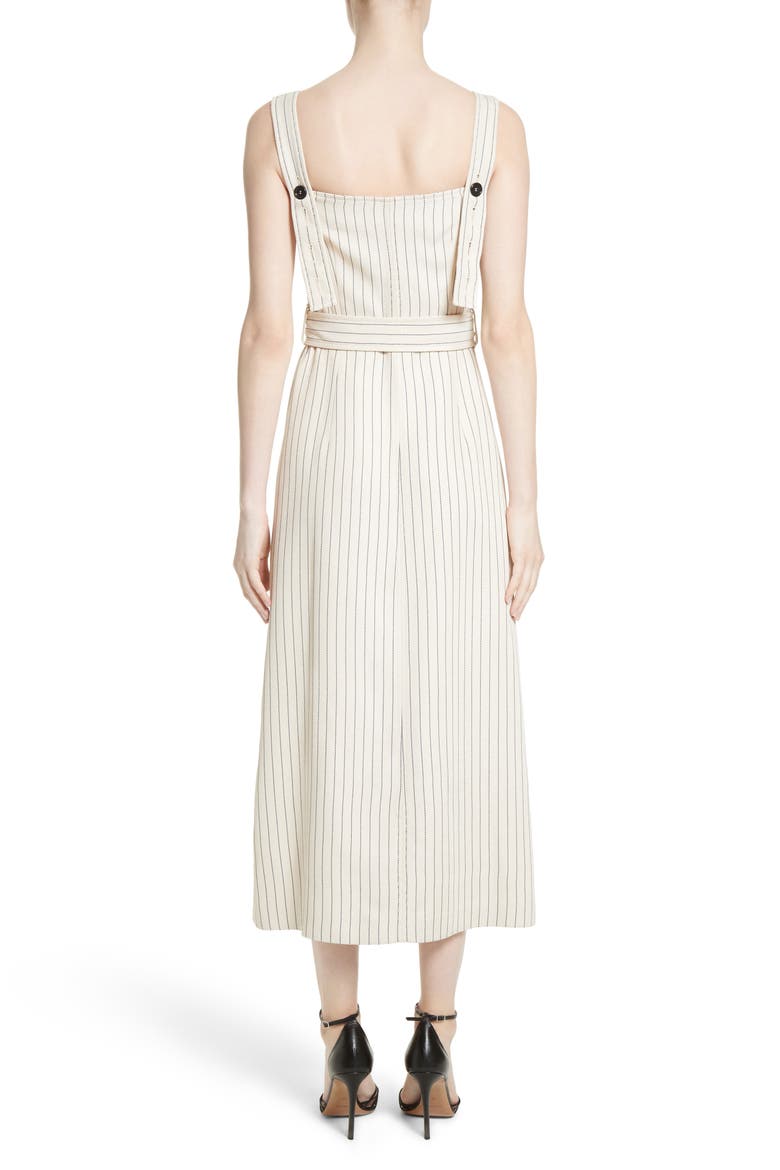Audrey Button Detail Pinstripe Dress, Alternate, color, SAND