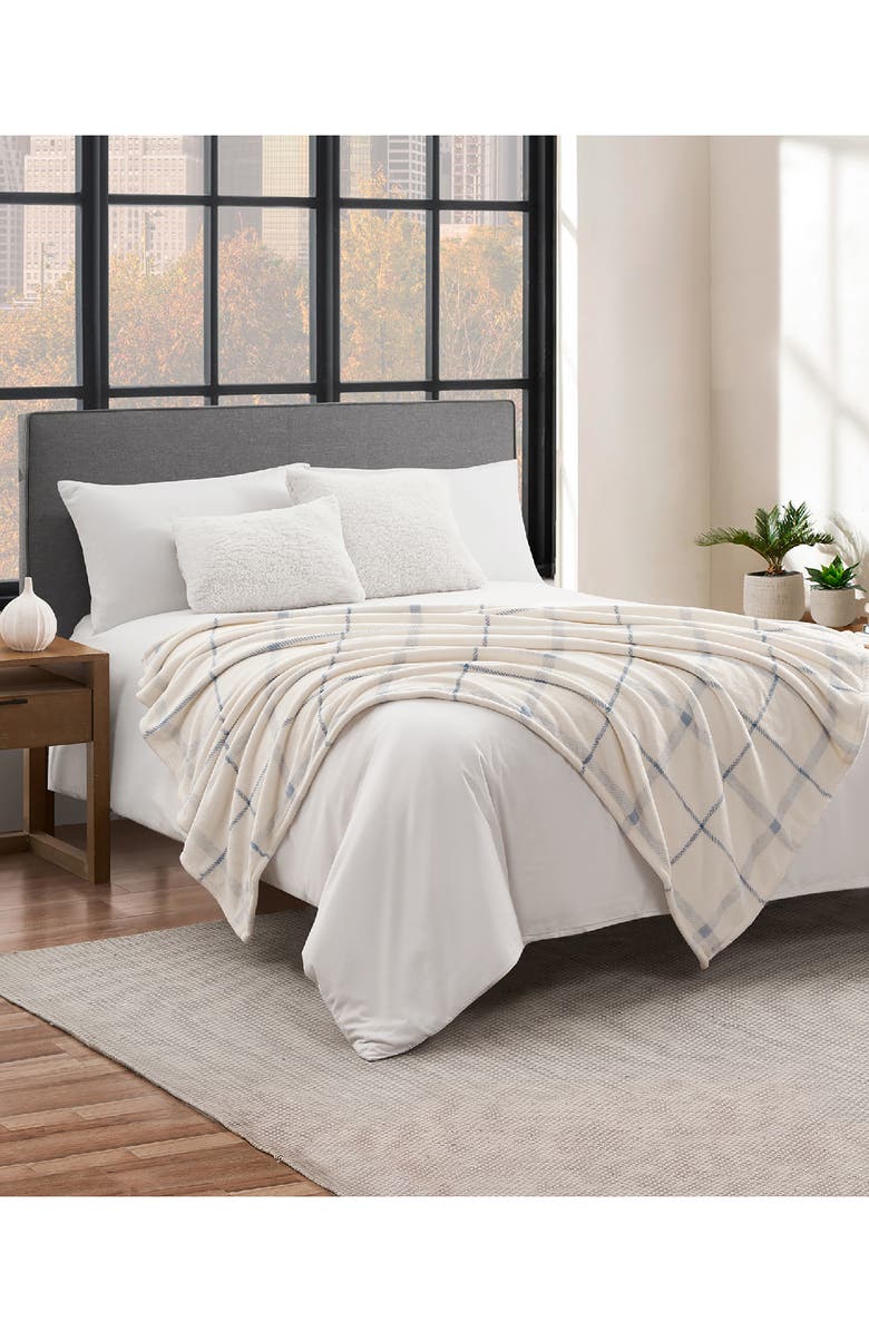 Lucky Brand Cozy Plush Throw Blanket, Alternate, color, Light Blue Check