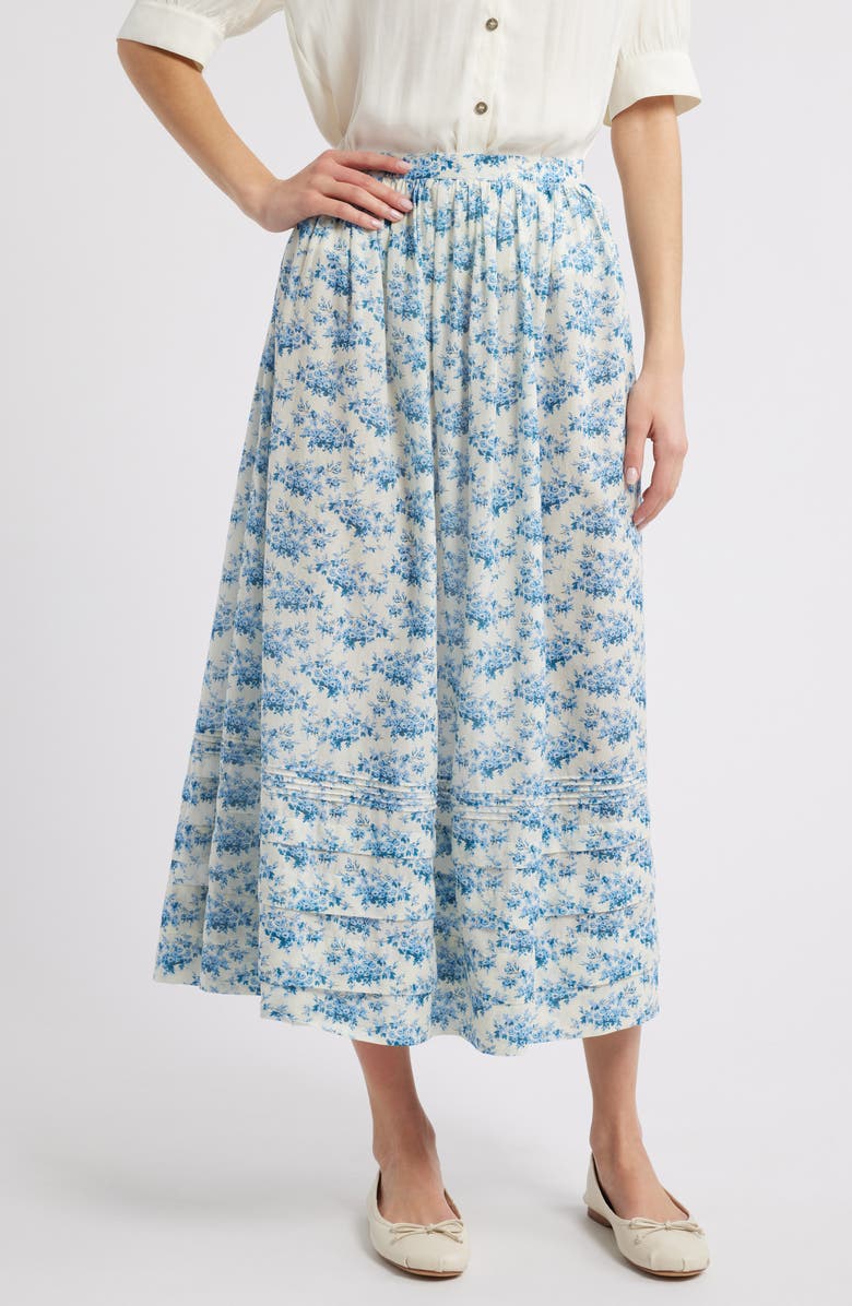DÔEN Marcie Floral Organic Cotton Maxi Skirt, Main, color, Bleu Rosier Floral