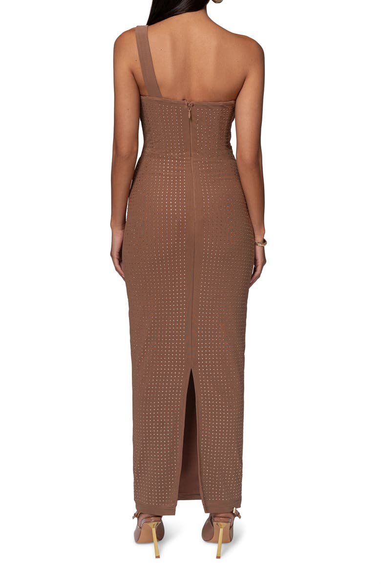 JLUXLABEL Krishna One-Shoulder Sparkle Mesh Cocktail Dress, Alternate, color, Brown