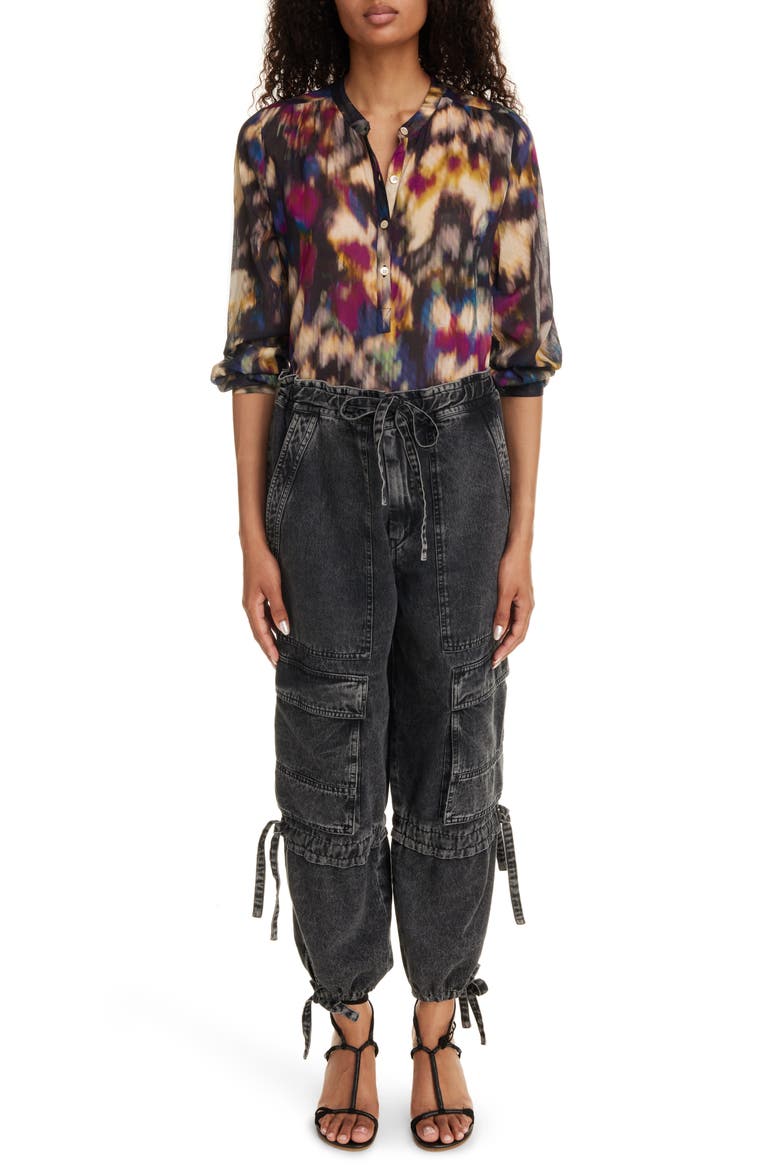 Maria Print Cotton Shirt, Alternate, color, OCHRE/ BLACK