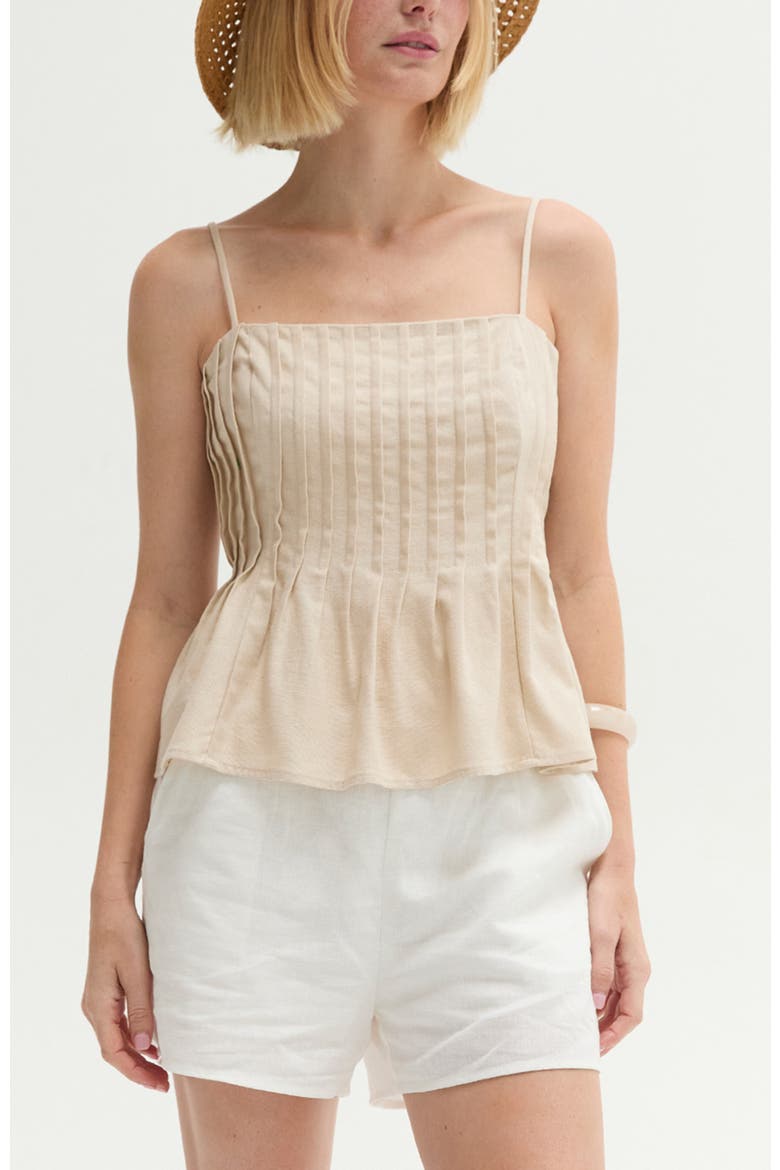 Pleated Sleeveless Linen Blend Top, Main, color, Oatmeal