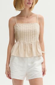CRESCENT Pleated Sleeveless Linen Blend Top
