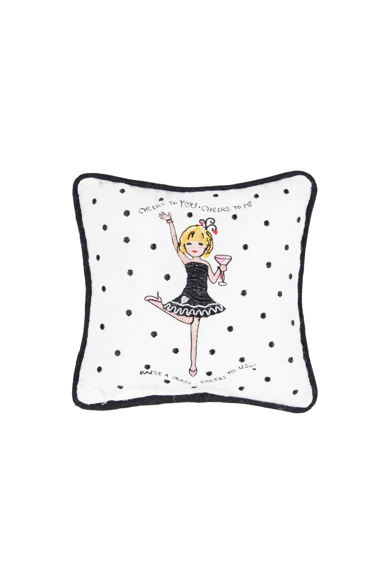 Cheers To Everything Embroidered Small Petite Mini Accent Pillow 8" x 8", Main, color, White
