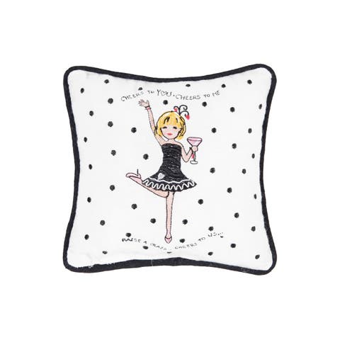 Cheers To Everything Embroidered Small Petite Mini Accent Pillow 8" x 8"