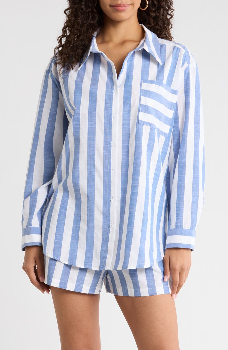 SUGARLIPS Fays Stripe Dalton Button-Up Shirt, Main, color, Blue White