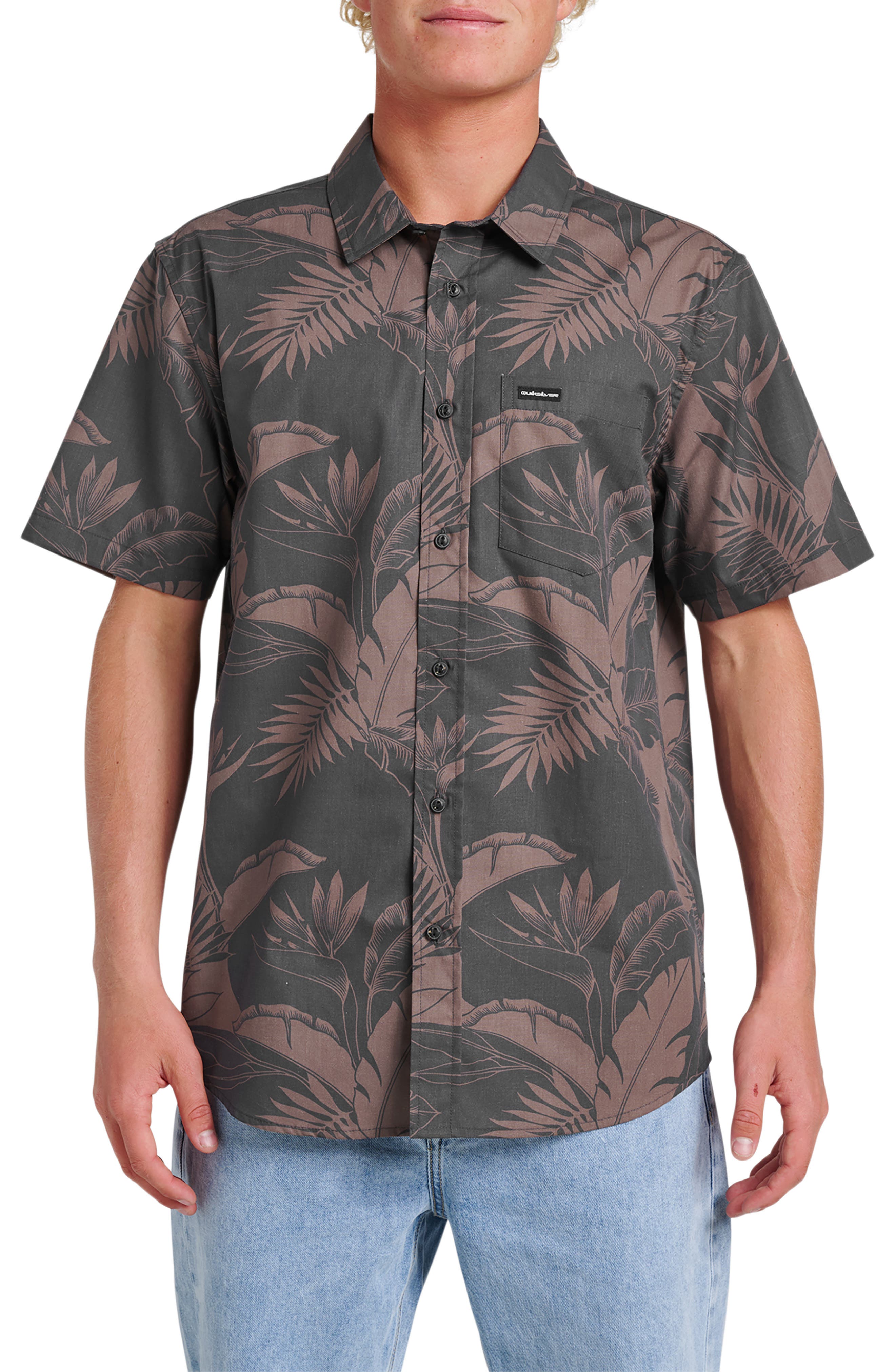 Quiksilver Kahnu Classic Fit Leaf Print Short Sleeve Button-Up Shirt
