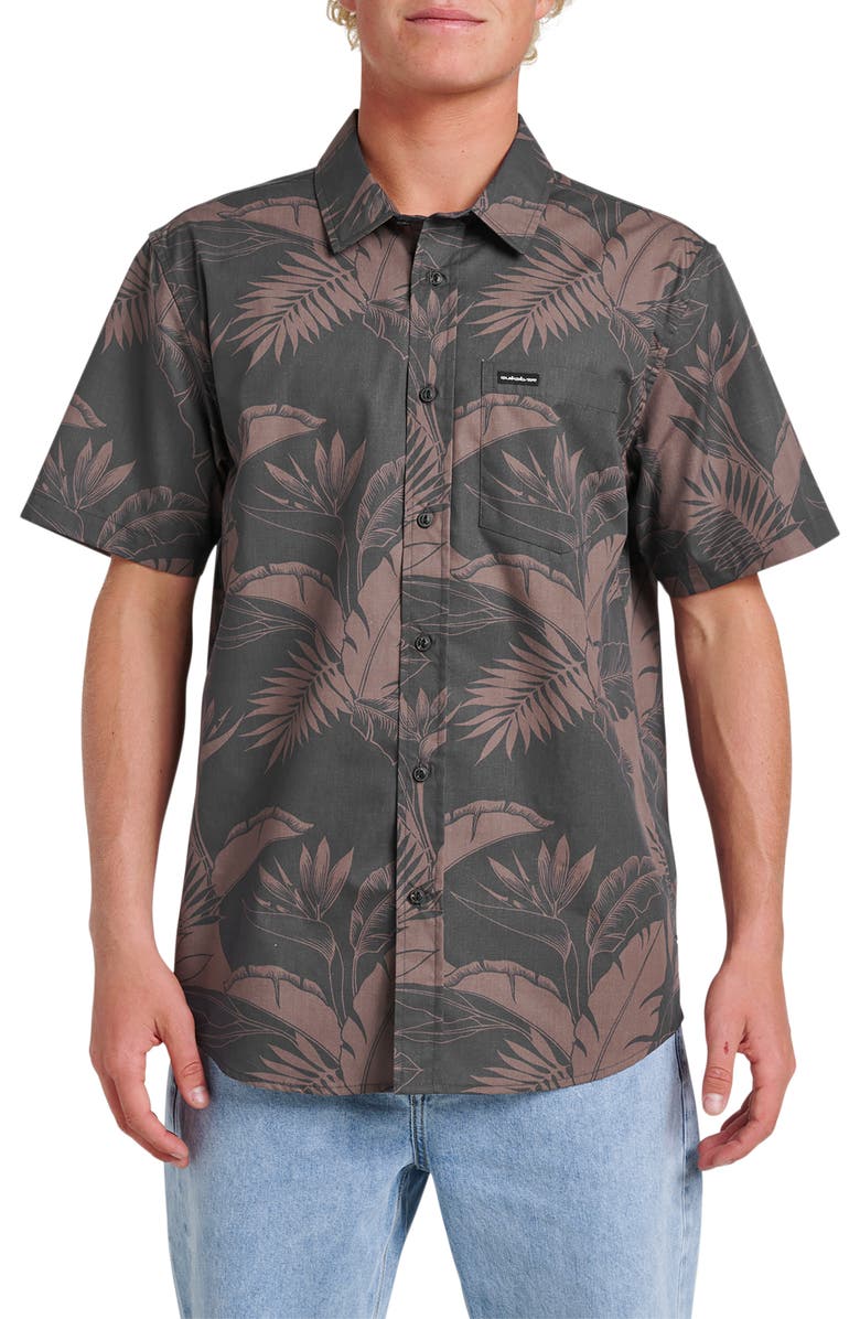 Quiksilver Kahnu Classic Fit Leaf Print Short Sleeve Button-Up Shirt, Main, color,
