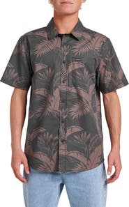 Quiksilver Kahnu Classic Fit Leaf Print Short Sleeve Button-Up Shirt