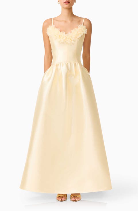 Ruffle Sateen Fit & Flare Gown