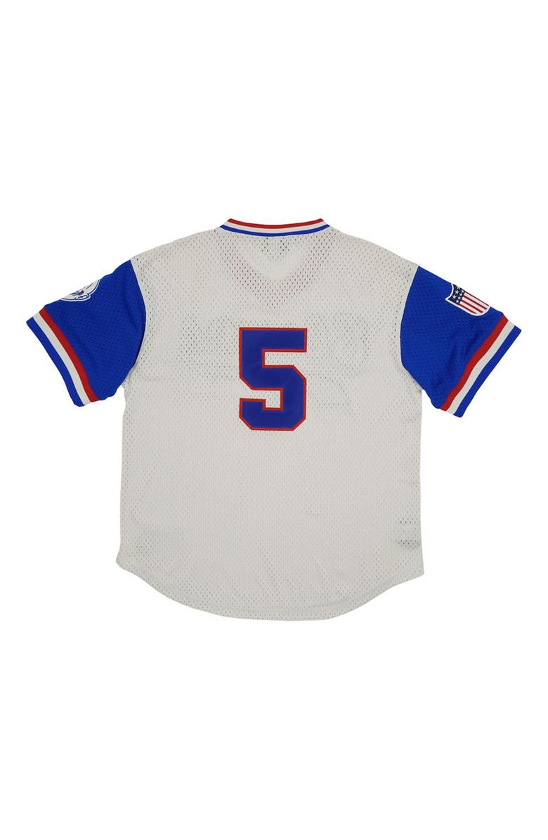 RINGS & CRWNS Men's Rings & Crwns #5 Cream Indianapolis Clowns Mesh Replica V-Neck Jersey, Alternate, color, 