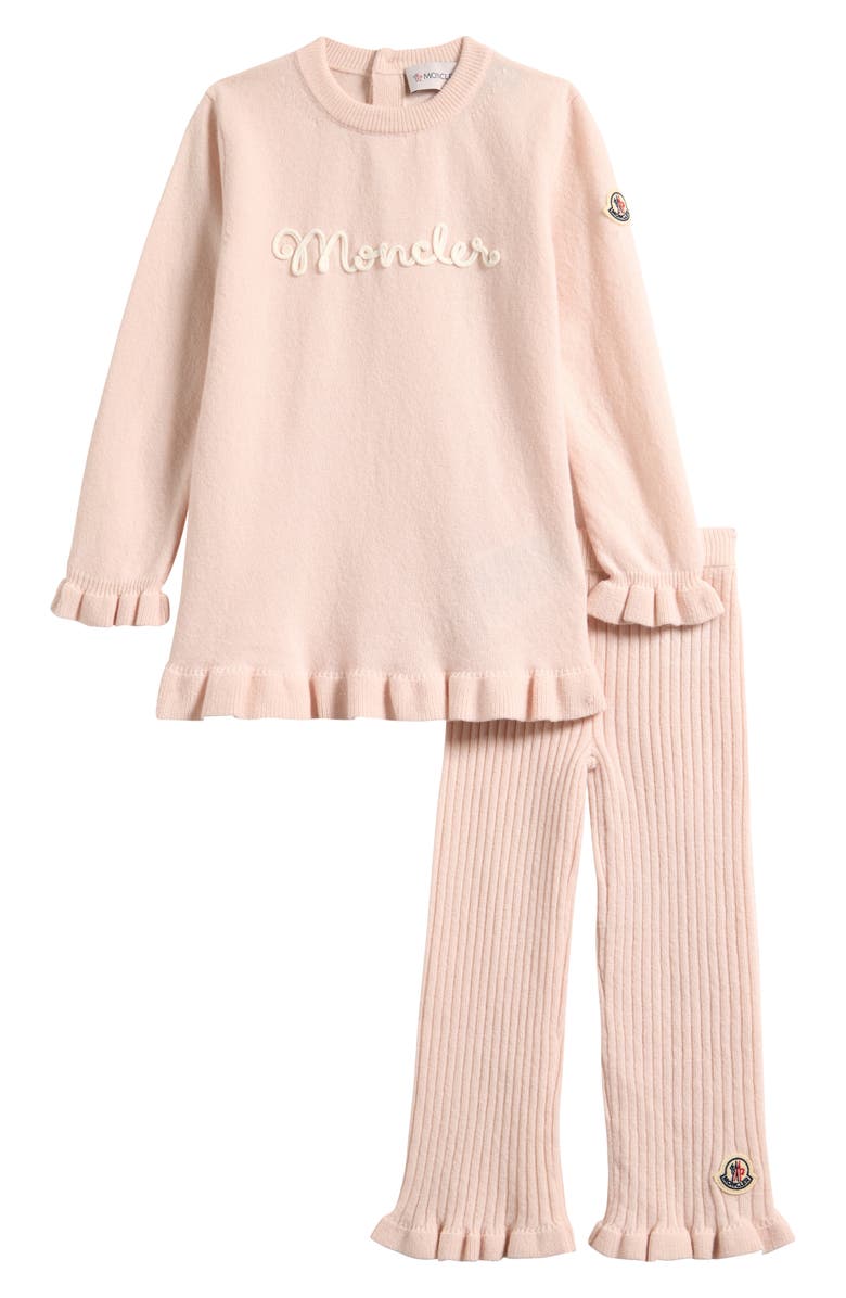 Moncler Kids' Logo Applique Ruffle Trim Top & Leggings Set, Main, color, Pink