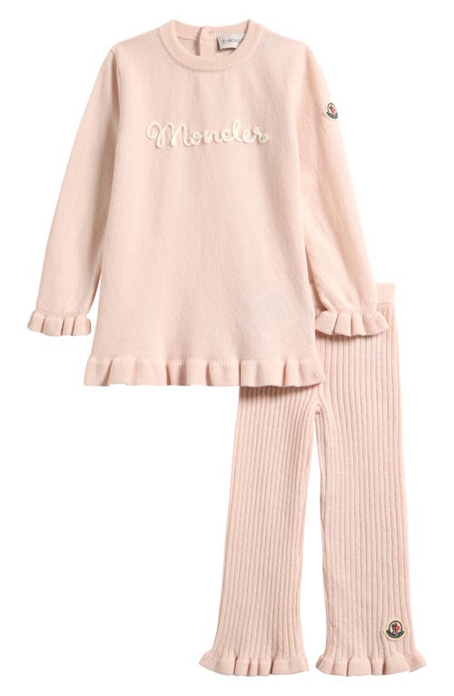 Moncler Kids' Logo Applique Ruffle Trim Top & Leggings Set In Pink