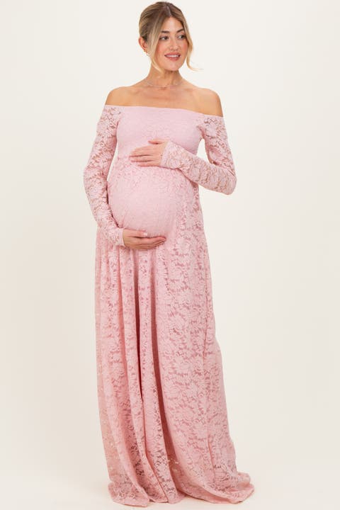 Floral Lace Long Sleeve Off Shoulder Maxi Dress