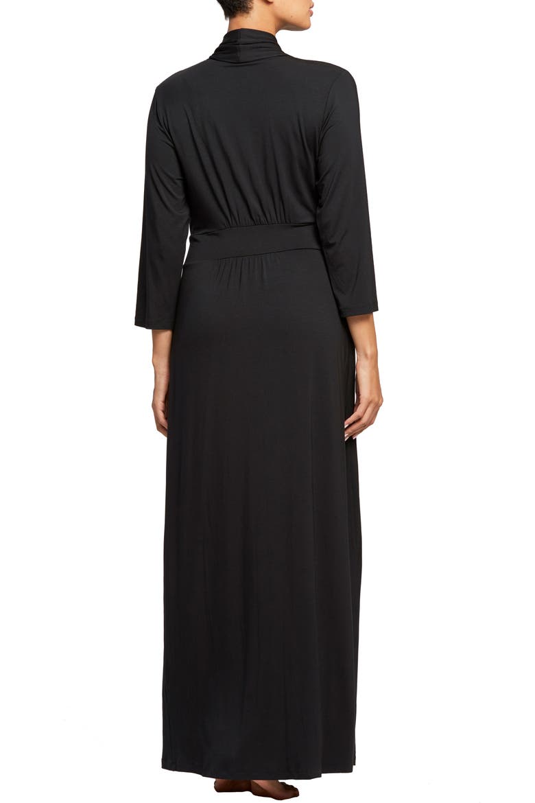 Satin Tie Stretch Knit Robe, Alternate, color, BLACK