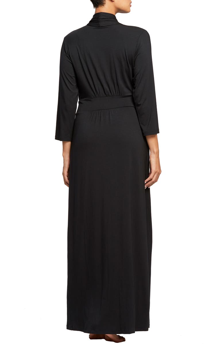 Fleur't Satin Tie Stretch Knit Robe, Alternate, color, Black