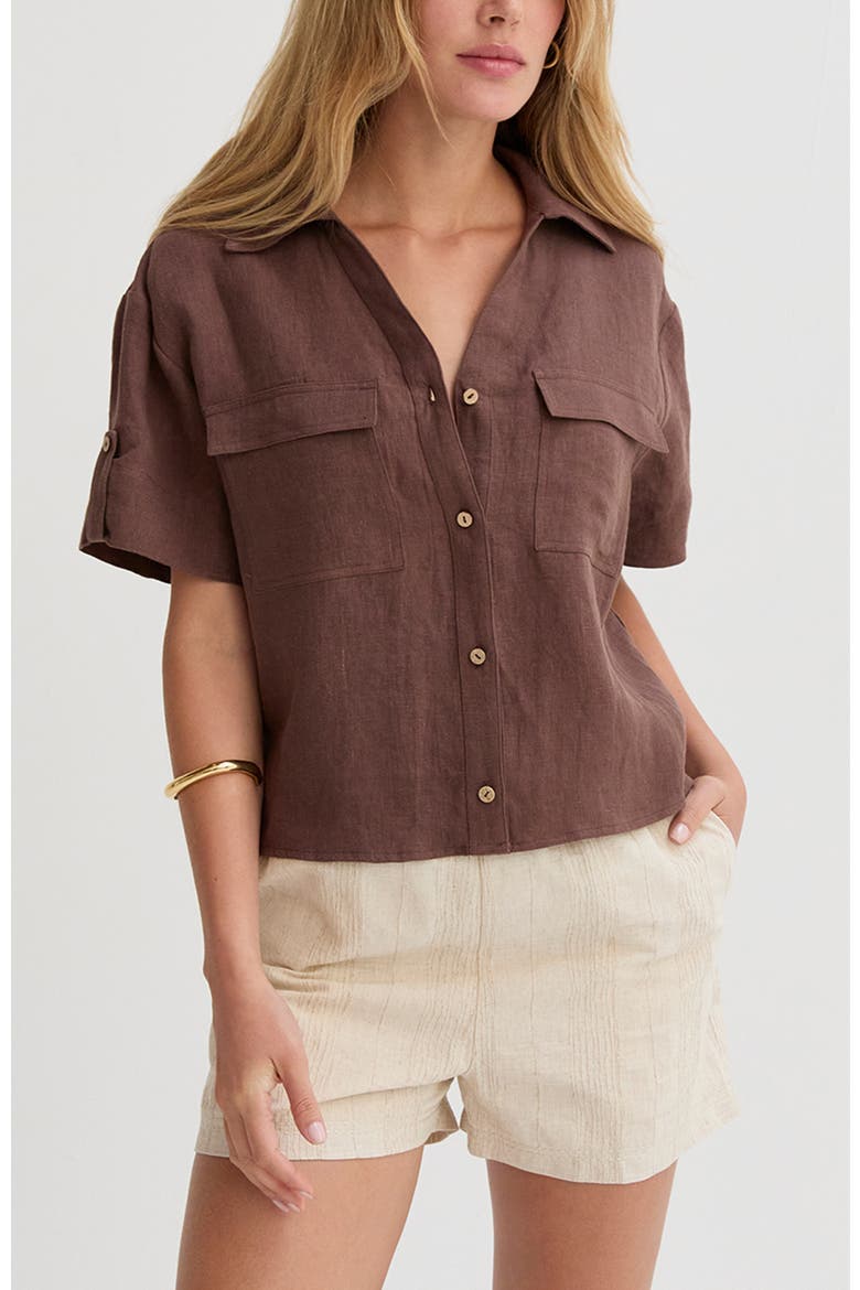 Stripe Textured Linen Shorts, Alternate, color, Oatmeal