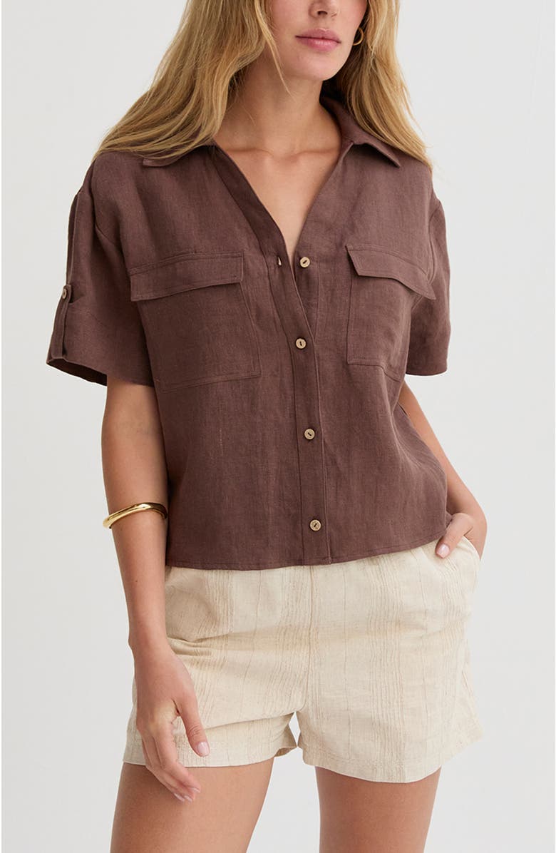 CRESCENT Stripe Textured Linen Shorts, Alternate, color, Oatmeal