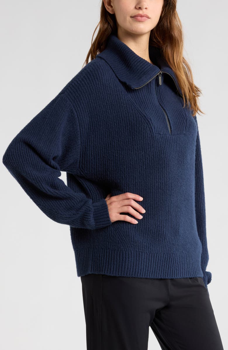 Zella Cozy Quarter Zip Rib Pullover Sweater, Alternate, color,