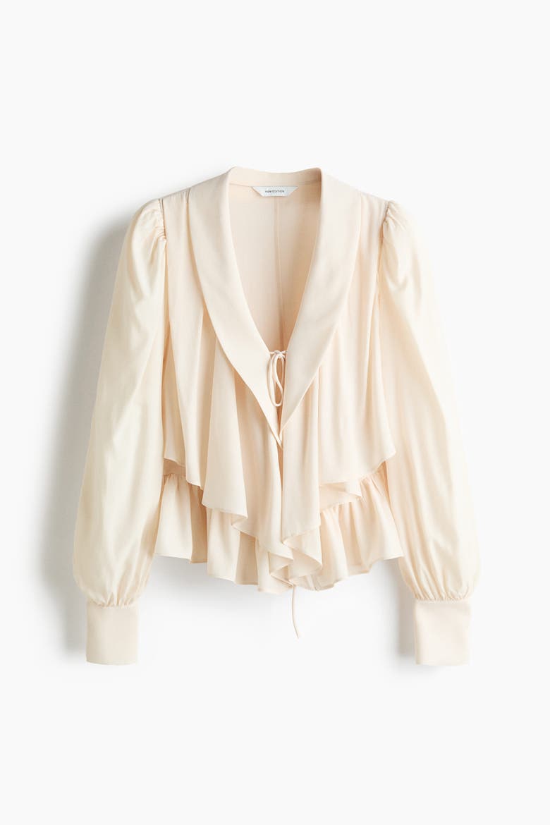Peplum Blouse With Shawl Collar, Alternate, color, Light beige