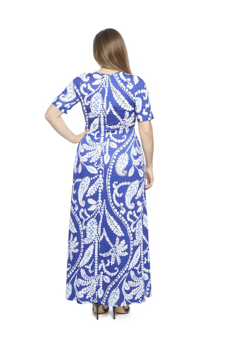 24seven Comfort Apparel Curvy Essential Paisley Scoop Neck Elbow Sleeve A-Line Maxi Dress, Alternate, color, Blue Multi