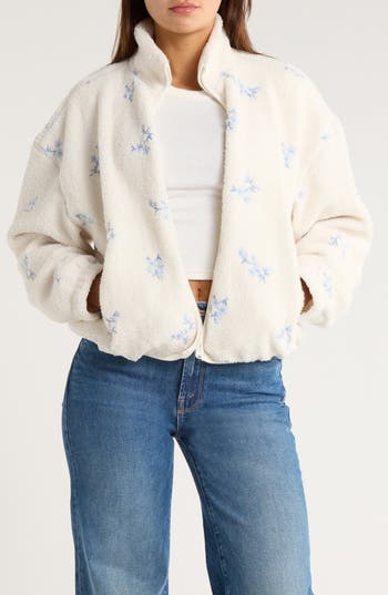 Rdi Embroidered Boucle Faux Shearling Jacket In Neutral