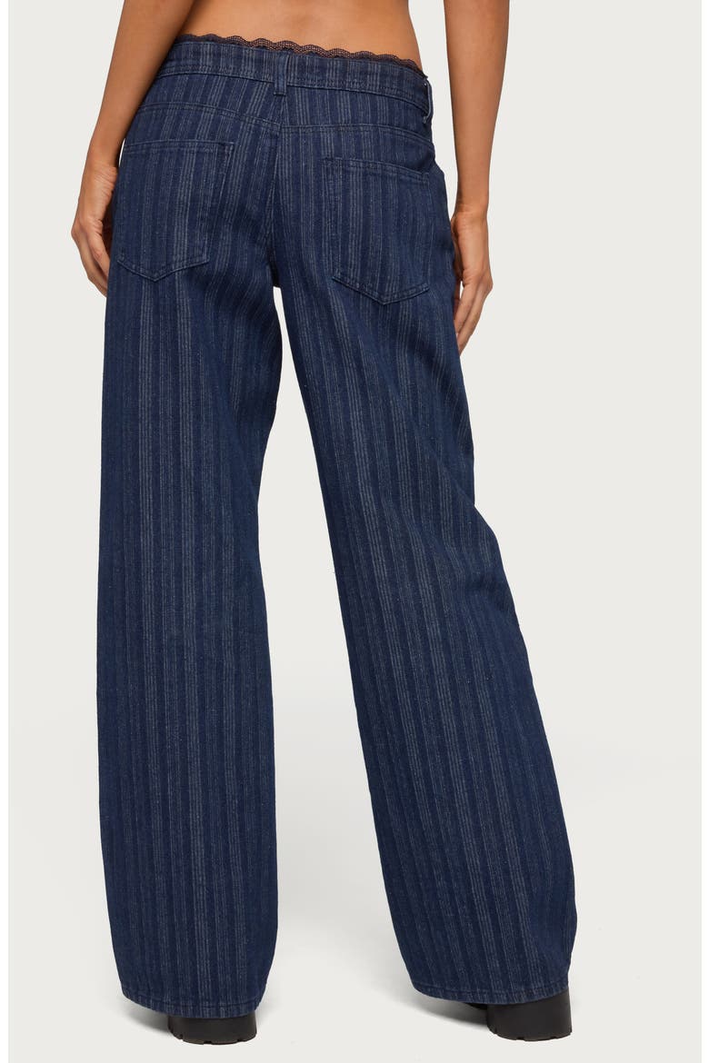 Stripe Lace Trim Low Rise Wide Leg Jeans, Alternate, color, BLUE