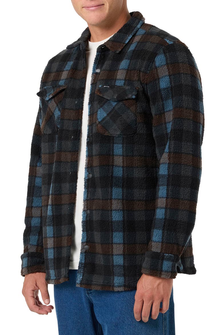 Glacier Plaid High Pile Fleece Shirt Jacket, Alternate, color, DARK SHADOW