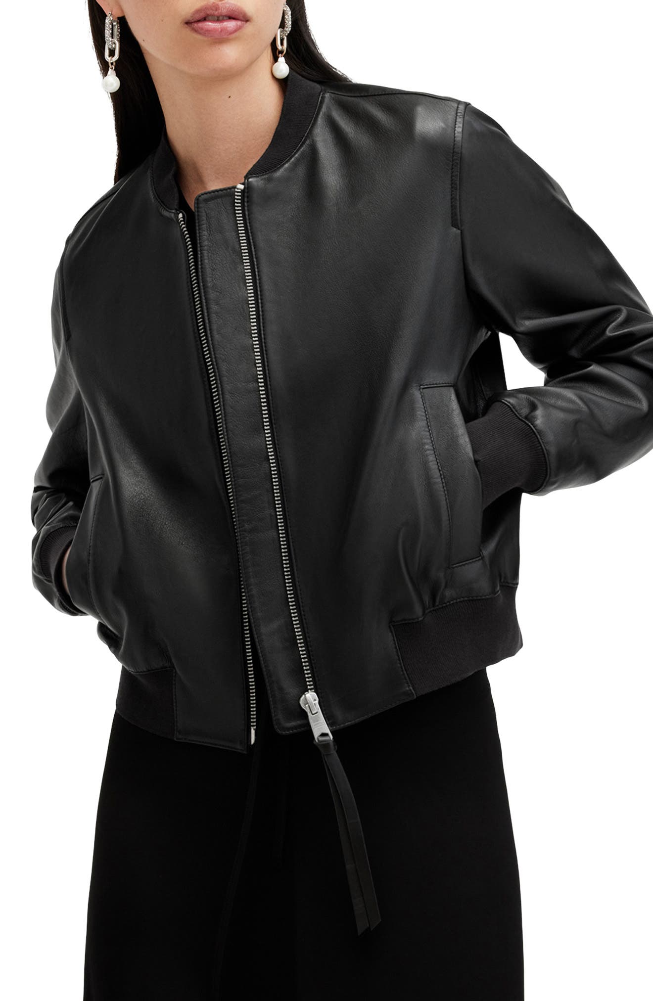 Женские куртки AllSaints Orten Leather Bomber Jacket — фото 8