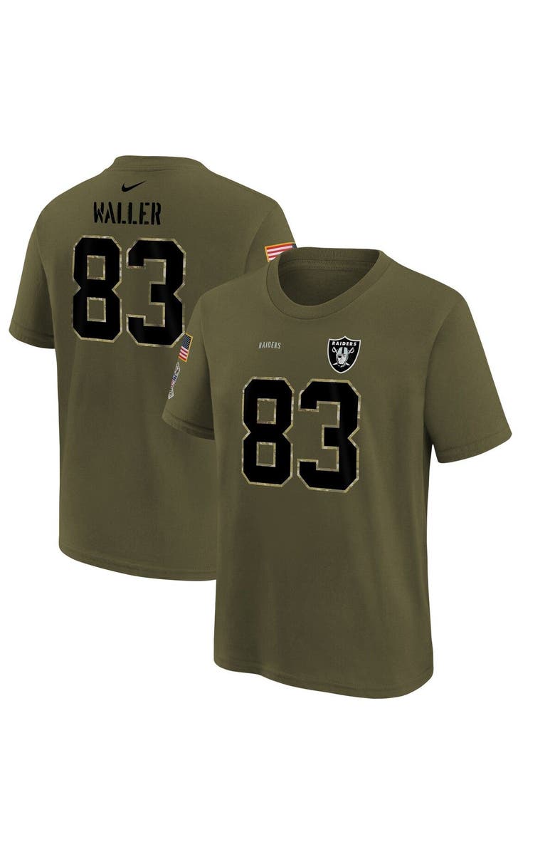 Nike Youth Nike Darren Waller Olive Las Vegas Raiders 2022 Salute To Service Name & Number T-Shirt, Main, color, 